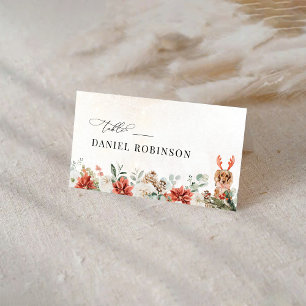 Winter Red Greenery Pinecone Folded Place Card