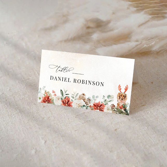 Winter Red Greenery Pinecone Folded Place Card (Creator Uploaded)