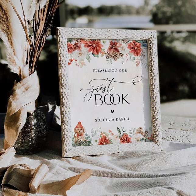 Winter Red Greenery Pinecone Guest Book Sign (Creator Uploaded)