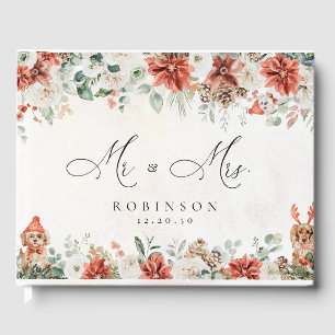 Winter Red Greenery Pinecone Mariage Livre d'or