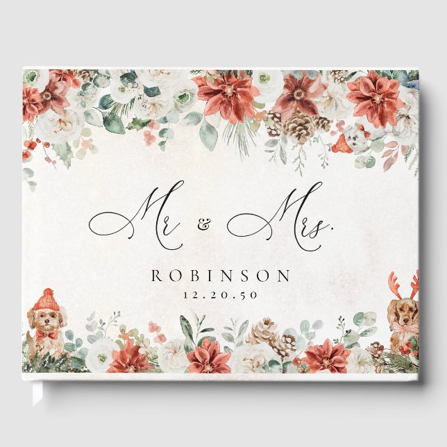 Winter Red Greenery Pinecone Mariage Livre d'or (Recto)