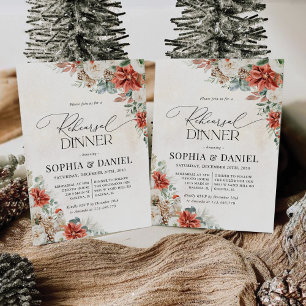 Winter Red Greenery Pinecone Rehearsal Dinner Invitation