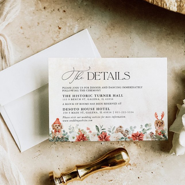 Winter Red Greenery Pinecone Wedding Details Card (Creator Uploaded)