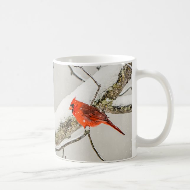 Winter Red Male Cardinal Bird Coffee Mug (Right)