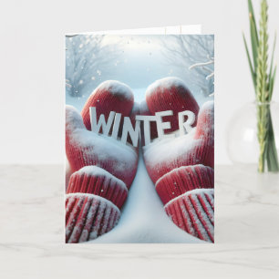 Winter Red Mittens With Snowflakes Card
