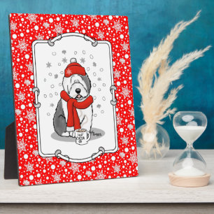 Winter (Red) Old English Sheepdog  Gray 1 Holiday Plaque