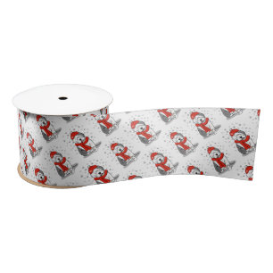 Winter (Red) Old English Sheepdog (Grey 1) Cute Satin Ribbon