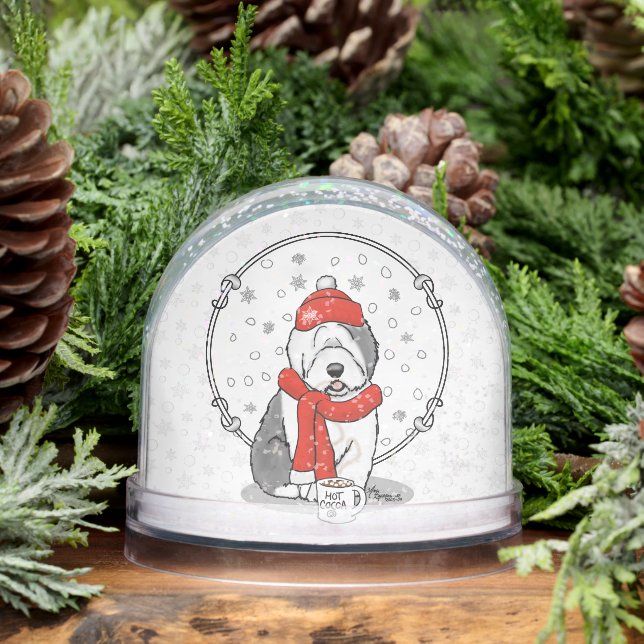 Winter (Red) Old English Sheepdog  Grey 1 Holiday Snowglobe (Winter)