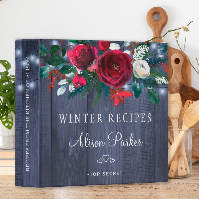 Winter red peonies bouquet rustic navy recipes binder (Creator Uploaded)