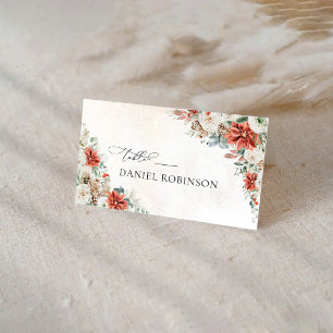Winter Red Pinecone Folded Wedding Place Card