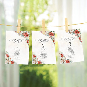 Winter Red Pinecone Table Seating Chart Card