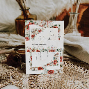 Winter Red Pinecone Wedding Invitation Belly Band