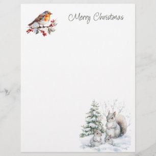 Winter Red Robin Squirrel Christmas  Letterhead