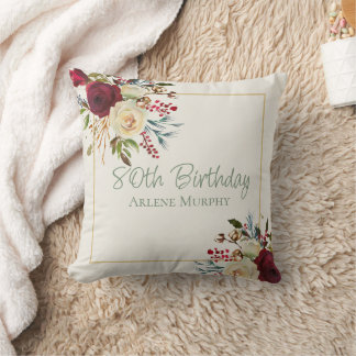 Winter Red Roses 80th Birthday Throw Pillow