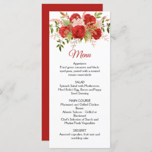 Winter Red Roses, Berries, Stems, Greenery Wedding Menu