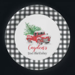 Winter Red Truck Birthday Party Paper Plate<br><div class="desc">Winter Red Truck with tree birthday party plates.</div>