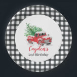 Winter Red Truck Birthday Party Paper Plate<br><div class="desc">Winter Red Truck with tree birthday party plates.</div>