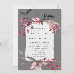 winter red watercolor floral wedding invitation