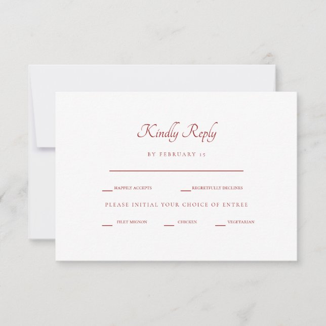 Winter Red & White Rose Dinner Options RSVP Card (Front)
