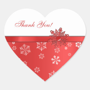 Winter Red & White Snowflake Thank you Stickers