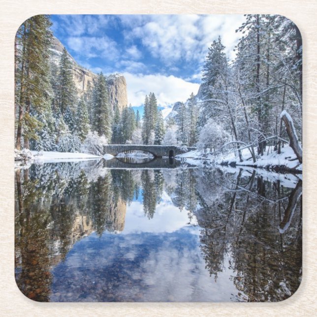 Winter Reflection at Yosemite Square Paper Coaster (Front)