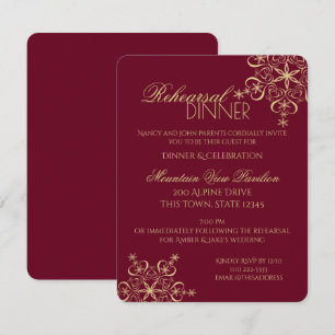 Winter Rehearsal Dinner Gold Snowflake Invitation