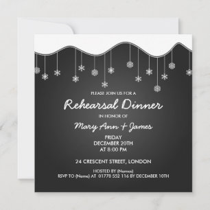 Winter Rehearsal Dinner Snowflake Decoration Black Invitation