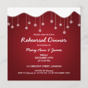Winter Rehearsal Dinner Snowflake Decoration Red Invitation