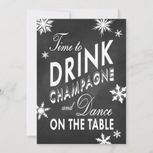 Winter Rehearsal Dinner Time to Drink Champagne Invitation