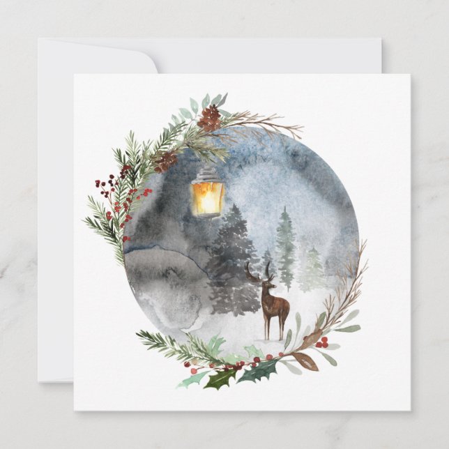 Winter Reindeer Lantern Christmas Greeting Cards (Front)