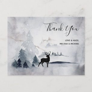 Winter Reindeer Rustic Grey Christmas Thank You Postcard