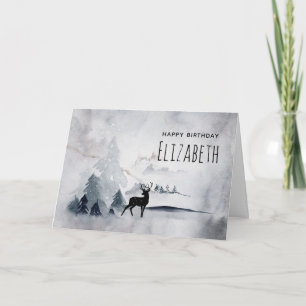 Winter Reindeer Rustic Grey Watercolor Birthday Card