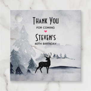 Winter Reindeer Rustic Grey Watercolor Birthday Favour Tags