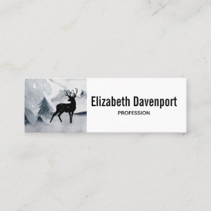  Winter Reindeer Rustic Grey Watercolor Mini Business Card