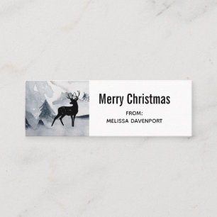 Winter Reindeer Rustic Grey Watercolor Mini Business Card