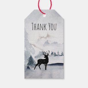 Winter Reindeer Rustic Grey Watercolor Thank You Gift Tags