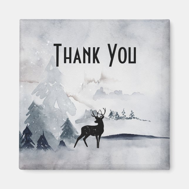 Winter Reindeer Rustic Grey Watercolor Thank You Magnet (Front)