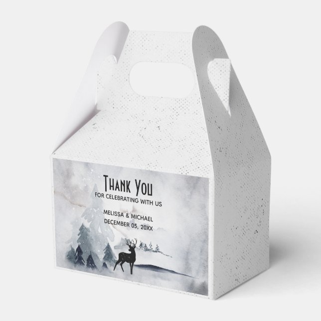 Winter Reindeer Rustic Grey Watercolor Wedding Favor Box (Front Side)