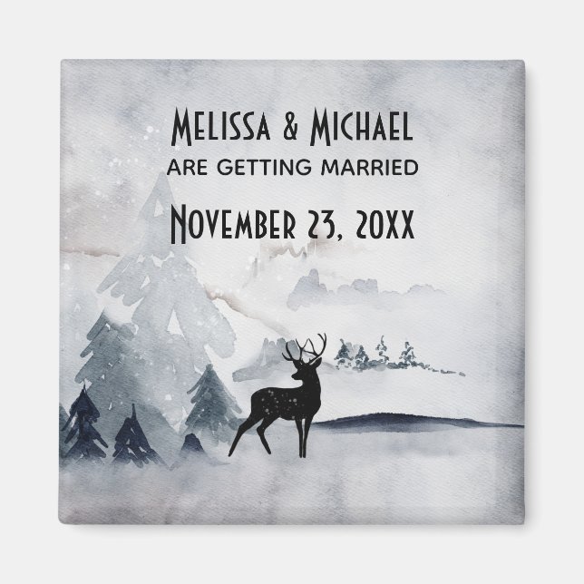 Winter Reindeer Rustic Grey Watercolor Wedding Magnet (Front)