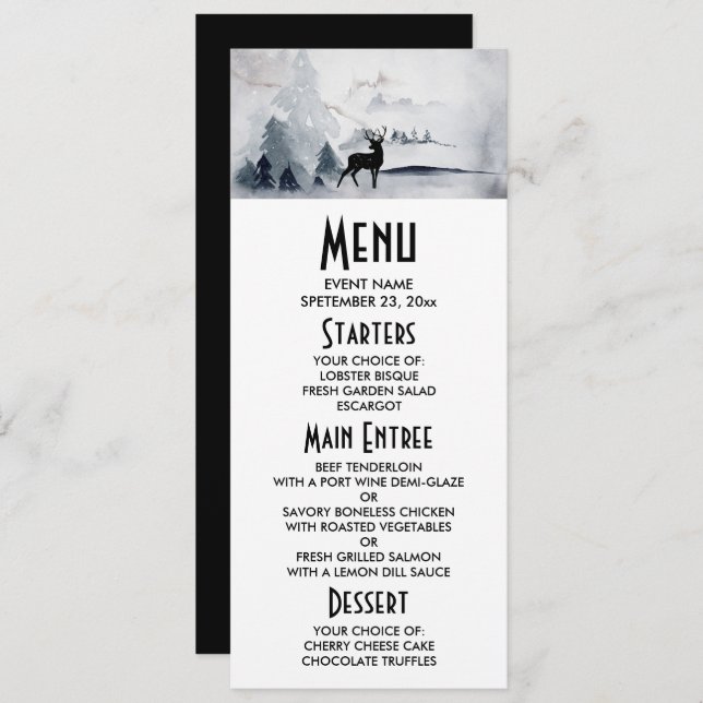 Winter Reindeer Rustic Watercolor Wedding Invitation (Front/Back)