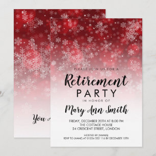 Winter Retirement Party Holiday Sparkle Red Invitation