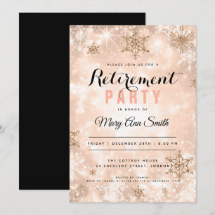 Winter Retirement Party Rose Gold Sparkles Invitation