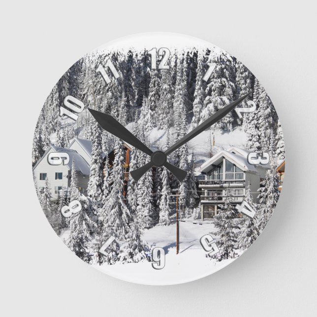 Winter Retreat - Alpine Village Round Clock (Front)