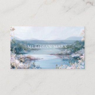 Winter River Landscape Gold Floral Elegant Business Card