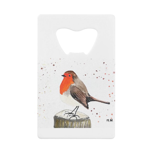 Winter robin credit card bottle opener (Front)
