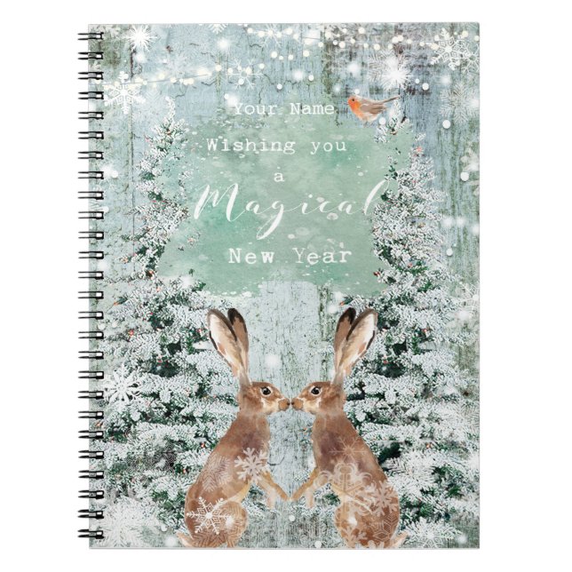 winter robin hare new year holiday notebook (Front)