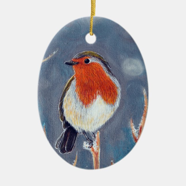 Winter Robin Painting Ceramic Ornament (Front)
