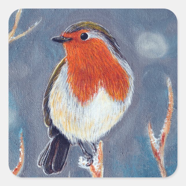 Winter Robin Painting Square Sticker (Front)