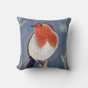 Winter Robin Painting Throw Pillow