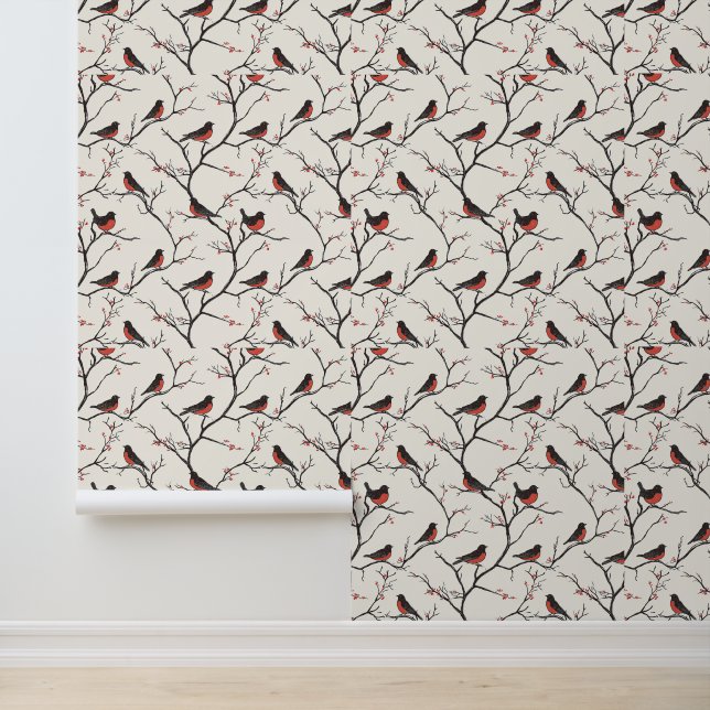 Winter Robin Pattern: Elegant Red-Breasted Birds Wallpaper (Application)